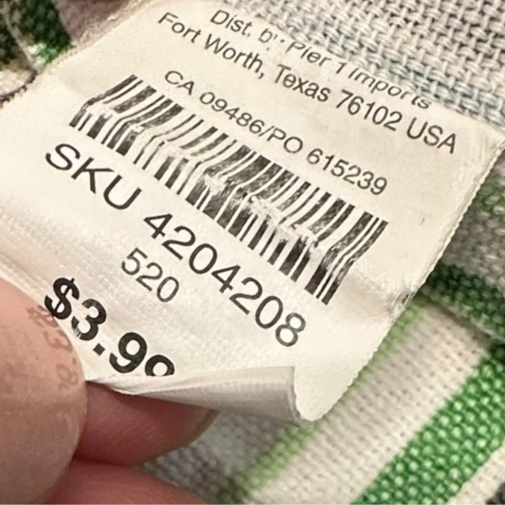 Lot of 6 - Pier 1 Imports Cotton Napkin Green Teal Black White‎ Striped